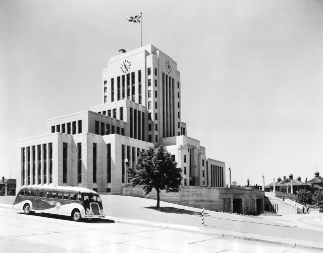 Vancouver City Hall from Yukon, 1937, Leonard Frank photo CVA City P21