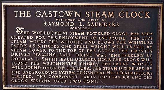 gastown steamclock plaque