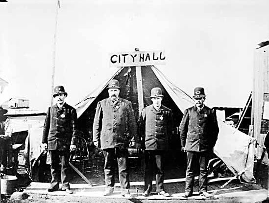 The Vancouver Police Department outside City Hall in 1886 VPL #1090